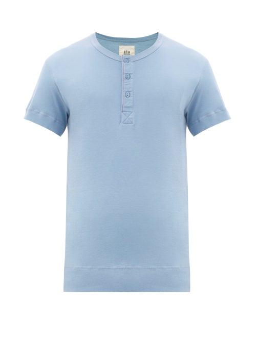 Matchesfashion.com Hemen Biarritz - Luzien Organic-cotton Henley T-shirt - Mens - Light Blue