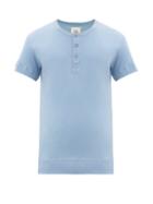 Matchesfashion.com Hemen Biarritz - Luzien Organic-cotton Henley T-shirt - Mens - Light Blue