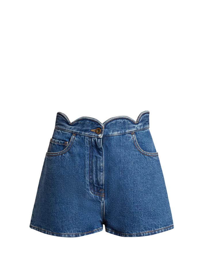 Valentino Scallop-edged Denim Shorts