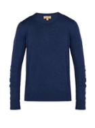 Matchesfashion.com Burberry - Check Panel Merino Wool Sweater - Mens - Blue