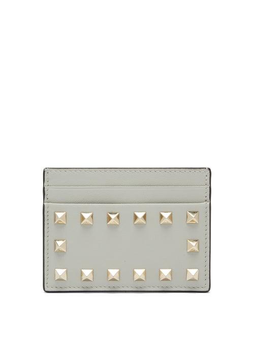 Matchesfashion.com Valentino Garavani - Rockstud Leather Cardholder - Womens - Grey