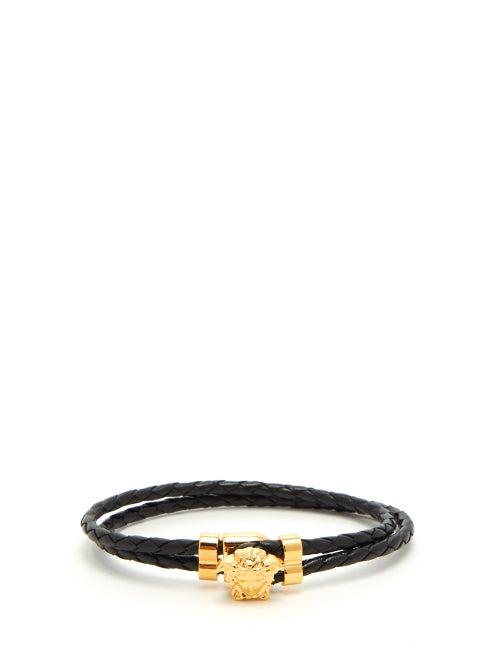 Matchesfashion.com Versace - Medusa Charm Braided Leather Bracelet - Mens - Black Multi