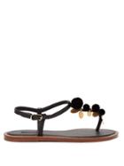 Matchesfashion.com Dolce & Gabbana - Portofino T Bar And Pompom Leather Sandals - Womens - Black