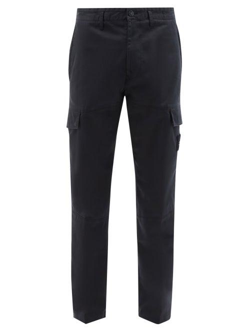 Stone Island - Logo-pocket Cotton-blend Twill Cargo Trousers - Mens - Navy