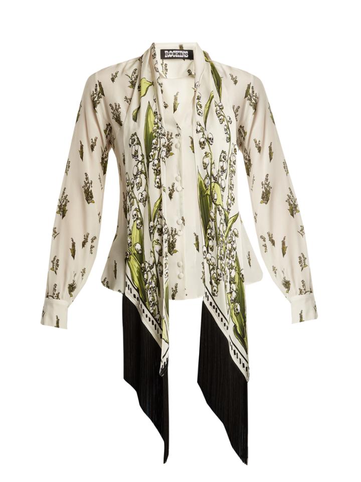 Rockins Skully Of The Valley-print Silk-crepe Shirt