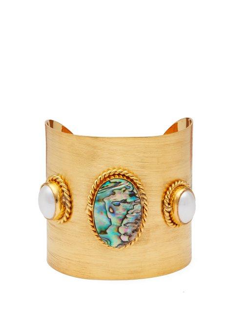 Matchesfashion.com Sylvia Toledano - Ammonite And Pearl Embellished Cuff - Womens - Blue