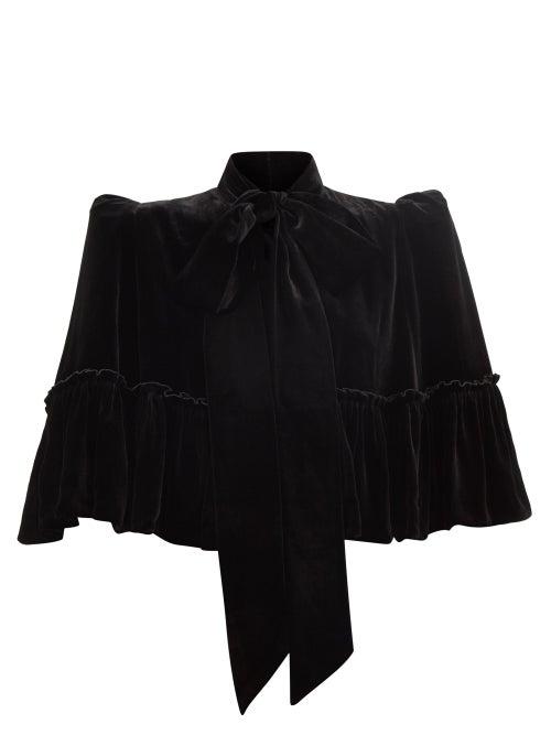 The Vampire's Wife - The Mini Crusader Flounced-velvet Capelet - Womens - Black