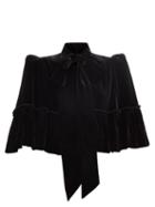 The Vampire's Wife - The Mini Crusader Flounced-velvet Capelet - Womens - Black
