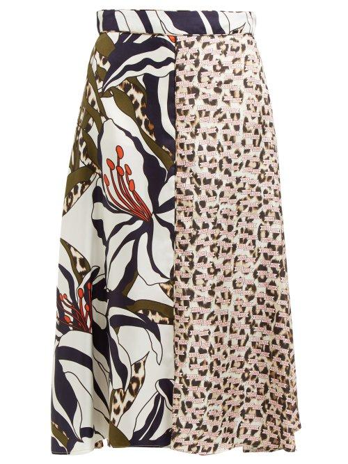Matchesfashion.com La Prestic Ouiston - Parapluie Mixed Print Silk Twill Midi Skirt - Womens - Animal