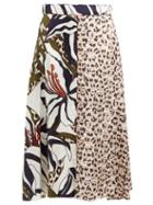 Matchesfashion.com La Prestic Ouiston - Parapluie Mixed Print Silk Twill Midi Skirt - Womens - Animal