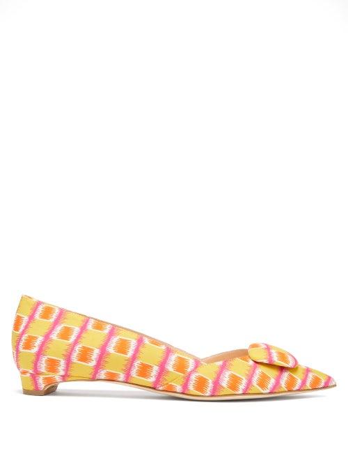Matchesfashion.com Rupert Sanderson - Aga Graphic-print Point-toe Poplin Flats - Womens - Multi