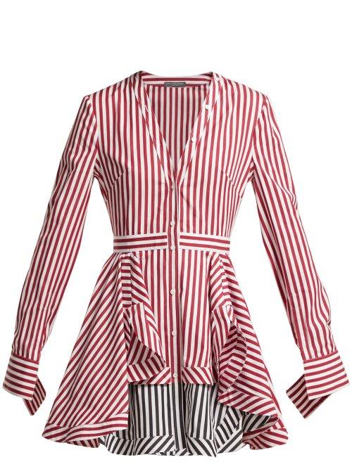 Matchesfashion.com Alexander Mcqueen - Striped Cotton Poplin Mini Dress - Womens - Burgundy Stripe