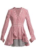 Matchesfashion.com Alexander Mcqueen - Striped Cotton Poplin Mini Dress - Womens - Burgundy Stripe