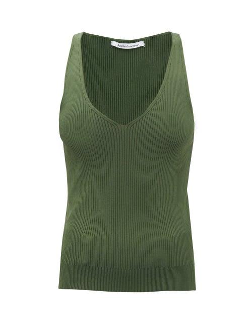 Another Tomorrow - V-neck Ribbed Tank Top - Womens - Khaki