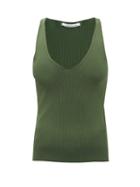 Another Tomorrow - V-neck Ribbed Tank Top - Womens - Khaki