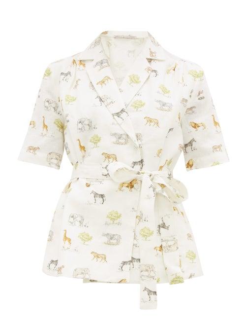 Matchesfashion.com Emilia Wickstead - Eudora Safari-print Linen Shirt - Womens - Cream Print