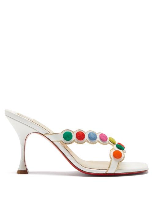 Ladies Shoes Christian Louboutin - Smarta 85 Leather Mules - Womens - White Multi