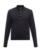 Mens Rtw Tom Ford - Merino-wool Long-sleeved Polo Shirt - Mens - Navy
