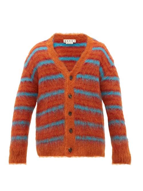Matchesfashion.com Marni - Striped Mohair Blend Cardigan - Mens - Orange Multi