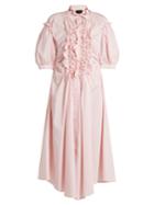 Simone Rocha Ruffle-trimmed Striped Cotton Midi Dress
