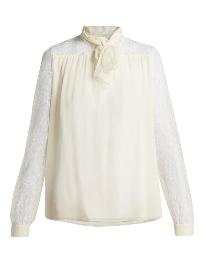 Giambattista Valli Lace-sleeve Silk Blouse