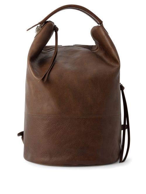 Lemaire - Grained-leather Backpack - Mens - Light Brown