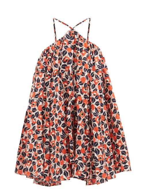 Agua By Agua Bendita - Celeste Warana-print Cotton Mini Dress - Womens - Red Print