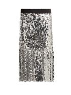 Matchesfashion.com Dolce & Gabbana - Paillette Embellished Midi Skirt - Womens - Silver
