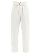 Matchesfashion.com Brunello Cucinelli - Paperbag-waist Cotton-blend Trousers - Womens - Ivory
