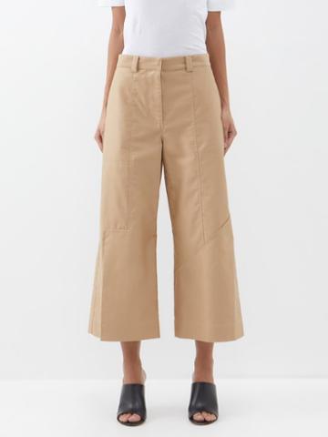 Jw Anderson - Cropped Wide-leg Cotton Trousers - Womens - Beige