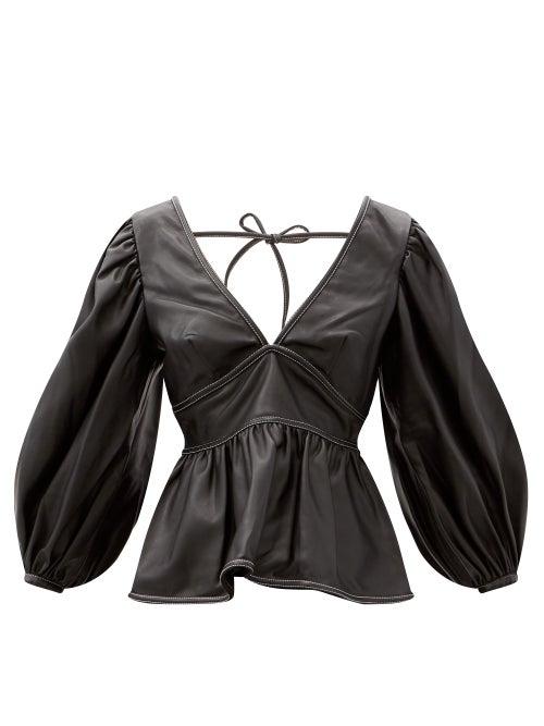 Matchesfashion.com Staud - Luna V-neck Peplum Faux-leather Top - Womens - Black