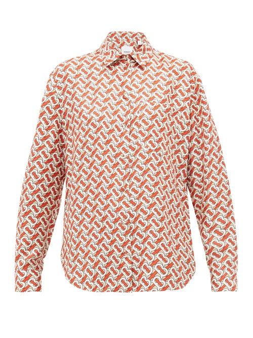 Matchesfashion.com Burberry - Tb Print Silk Satin Shirt - Womens - Red Print