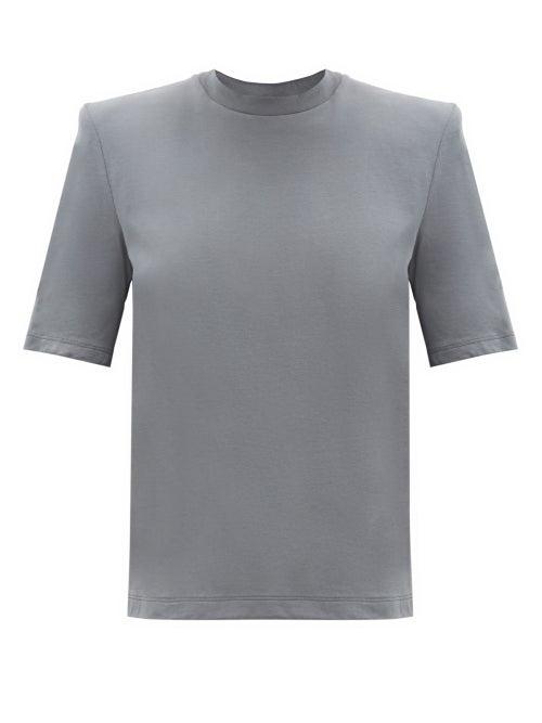 Matchesfashion.com The Attico - Padded-shoulder Cotton T-shirt - Womens - Dark Grey