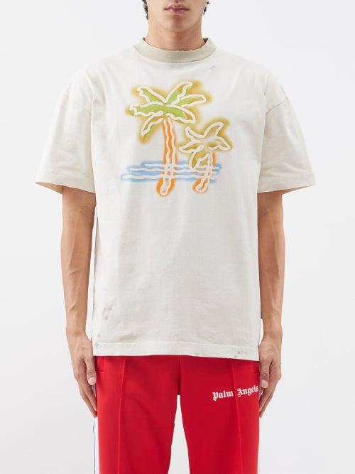 Palm Angels - Palm Tree-print Jersey T-shirt - Mens - Off White