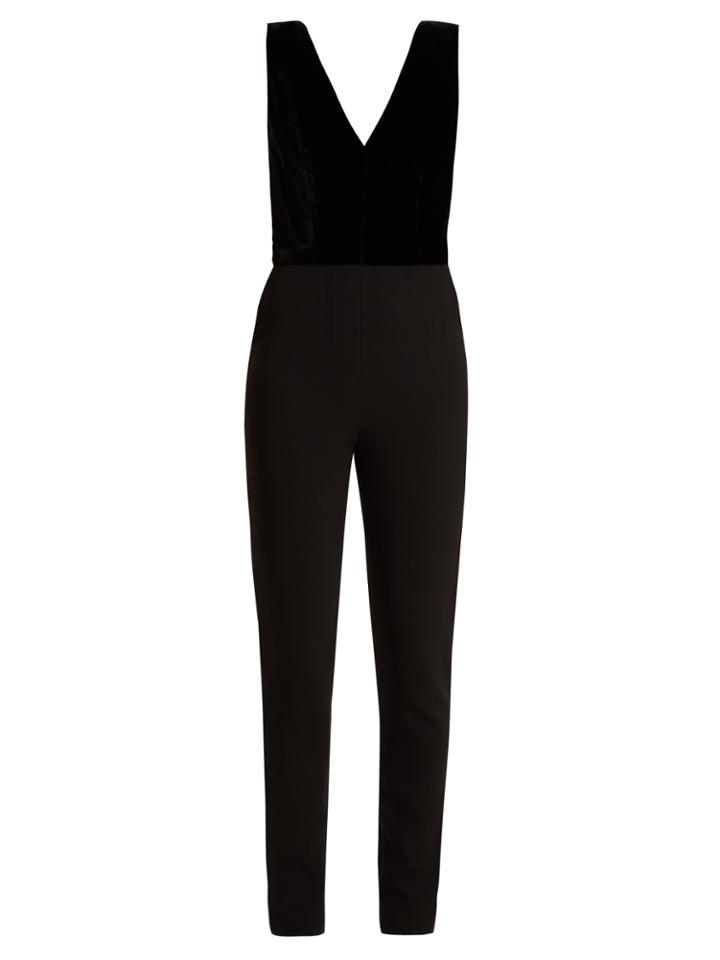 Elie Saab Deep V-neck Velvet And Crepe Jumpsuit