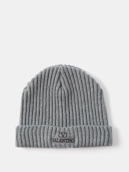 Valentino Garavani - Embroidered-logo Wool Beanie - Mens - Black/grey