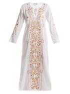 Matchesfashion.com Juliet Dunn - Sequin Embellished Embroidered Cotton Kaftan - Womens - White Multi