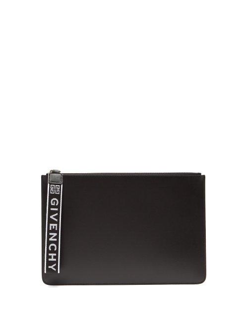 Matchesfashion.com Givenchy - Logo Handle Leather Pouch - Mens - Black White