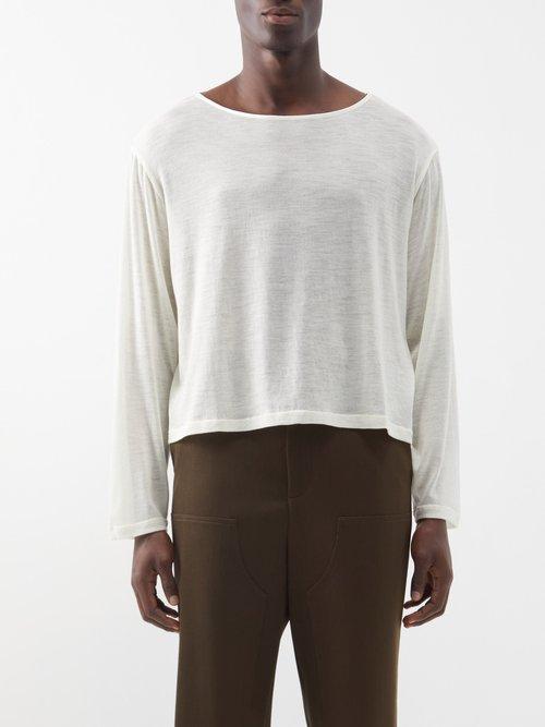 Albus Lumen - Boat-neck Cotton Long-sleeved Top - Mens - Cream