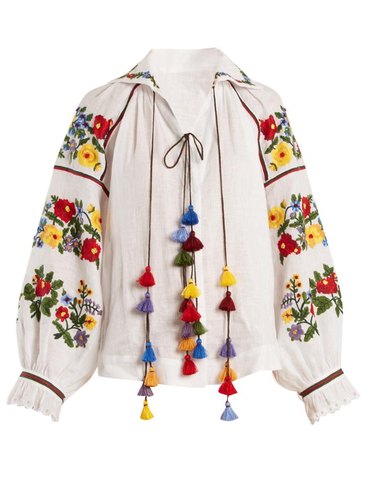 Vita Kin Boucl Embroidered Mid-weight Linen Blouse