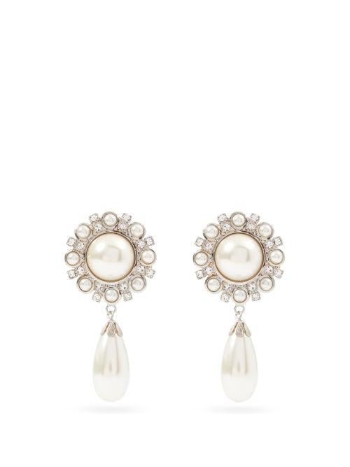 Matchesfashion.com Alessandra Rich - Crystal & Faux-pearl Drop Clip Earrings - Womens - Pearl