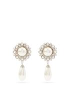 Matchesfashion.com Alessandra Rich - Crystal & Faux-pearl Drop Clip Earrings - Womens - Pearl