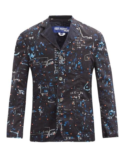 Matchesfashion.com Junya Watanabe - Abstract-print Single-breasted Wool Blazer - Mens - Navy