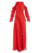 Matchesfashion.com Elie Saab - Ruffle Trimmed Silk Crepe Gown - Womens - Coral