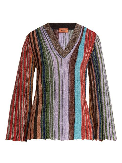Matchesfashion.com Missoni - Vertical Stripe V Neck Long Sleeve Top - Womens - Multi