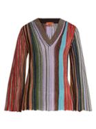 Matchesfashion.com Missoni - Vertical Stripe V Neck Long Sleeve Top - Womens - Multi