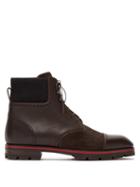 Matchesfashion.com Christian Louboutin - Citycroc Leather And Suede Lace Up Boots - Mens - Brown