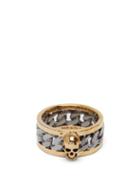 Matchesfashion.com Alexander Mcqueen - Skull Curb-chain Ring - Mens - Silver Gold