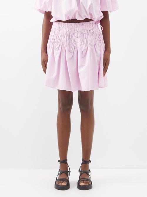 Merlette - Elysian Smocked-waist Cotton-poplin Skirt - Womens - Light Pink