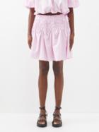 Merlette - Elysian Smocked-waist Cotton-poplin Skirt - Womens - Light Pink